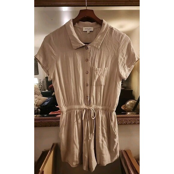 Gilli Dixie Collared Romper Womens Medium Tan Playsuit Boho Safari Hipster - Picture 1 of 7